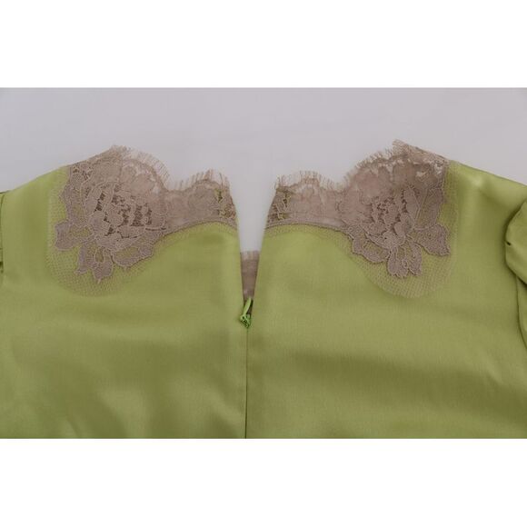 Dolce & Gabbana Lime Green Silk Blouse Lace Trim Women Green Tops & T-Shirts - Picture 4 of 6